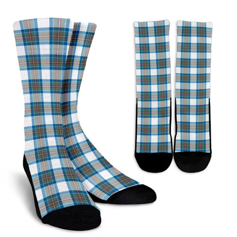 STEWART MUTED BLUE TARTAN CREW SOCKS