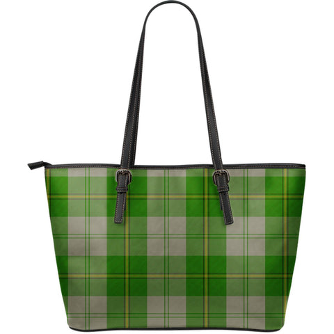 CUNNINGHAM DRESS GREEN DANCERS TARTAN LARGE LEATHER TOTE