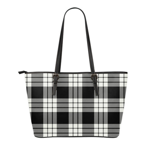 MACFARLANE BLACK & WHITE ANCIENT TARTAN SMALL LEATHER TOTE