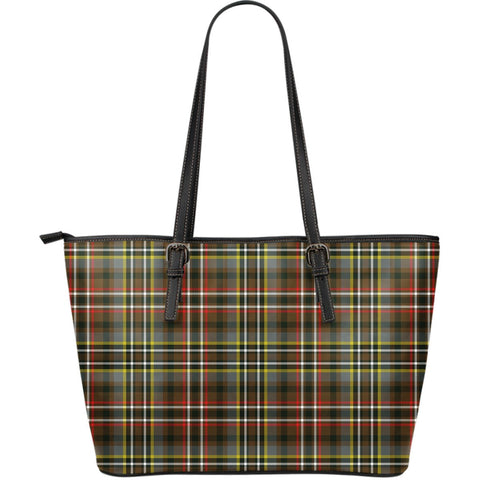 SCOTT GREEN WEATHERED TARTAN SMALL LEATHER TOTE