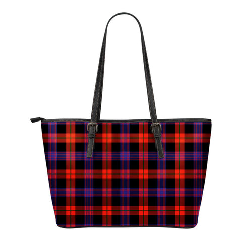 BROWN MODERN TARTAN SMALL LEATHER TOTE