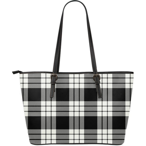 MACFARLANE BLACK & WHITE ANCIENT TARTAN LARGE LEATHER TOTE