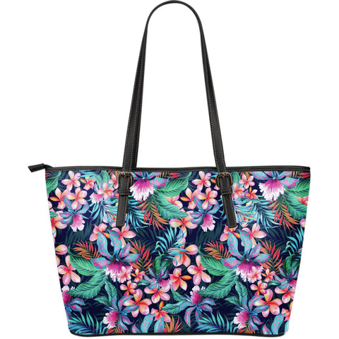 HAWAII BLOOM LARGE LEATHER TOTE BAG