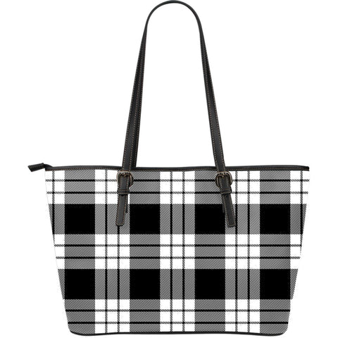 MACFARLANE BLACK & WHITE TARTAN SMALL LEATHER TOTE