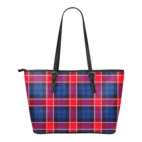GRAHAM OF MENTEITH RED TARTAN SMALL LEATHER TOTE