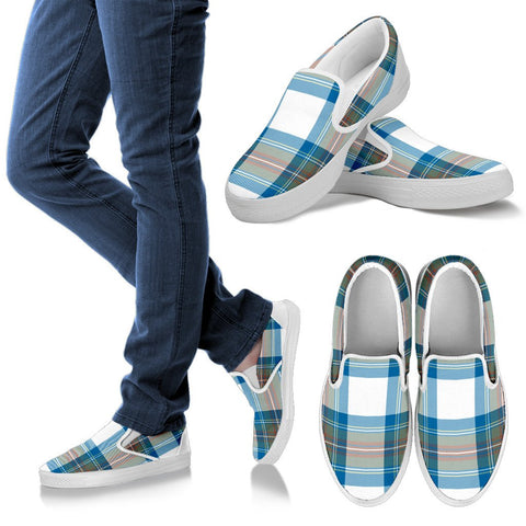 STEWART MUTED BLUE TARTAN SLIP ONS