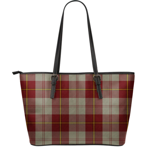 CUNNINGHAM BURGUNDY DANCERS TARTAN SMALL LEATHER TOTE