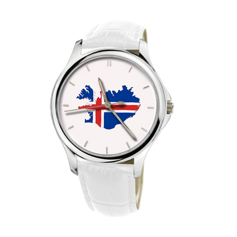 Icelandic Map - Fashion Watch White Genuine Leather 