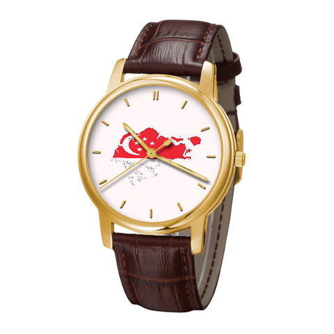 Singaporean Map - Bussiness Watch Brown Genuine Leather 