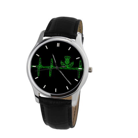 SCOTLAND IN MY HEARTBEAT WATCH Black Genuine Leather J11