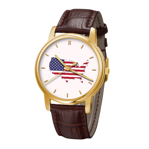 United States Map - Bussiness Watch Brown Genuine Leather 