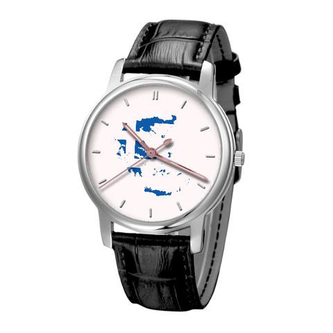 Greek Map - Business Watch Black Genuine Leather 