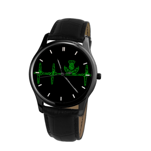 SCOTLAND IN MY HEARTBEAT WATCH Black Genuine Leather J1