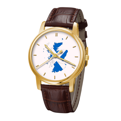 Scottish Map - Bussiness Watch With Brown Genuine Leather 