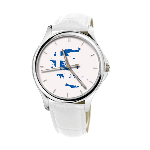 Greek Map - Fashion Watch White Genuine Leather 
