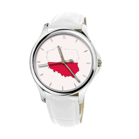 Polish Map - Fashion Watch White Genuine Leather 