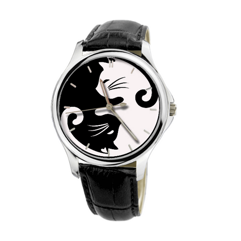 Cats Yin Yang With Black Genuine Leather H4