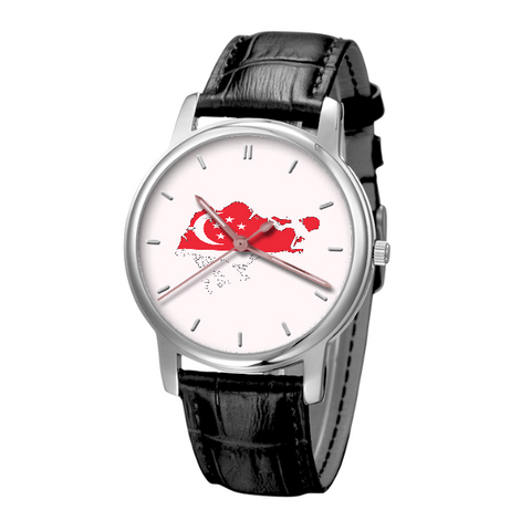 Singaporean Map - Business Watch Black Genuine Leather 