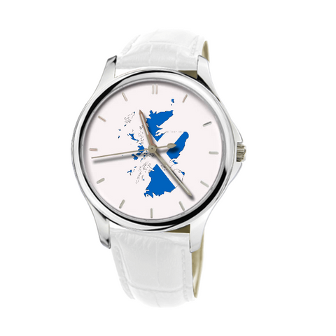 Scottish Map - Fashion Watch White Genuine Leather 