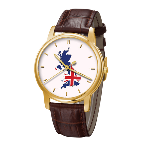 Great Britain Map - Bussiness Watch Brown Genuine Leather 