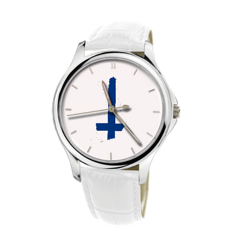 Finnish Map - Fashion Watch White Genuine Leather 