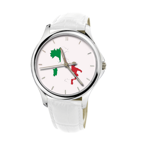 Italian Map - Fashion Watch White Genuine Leather 