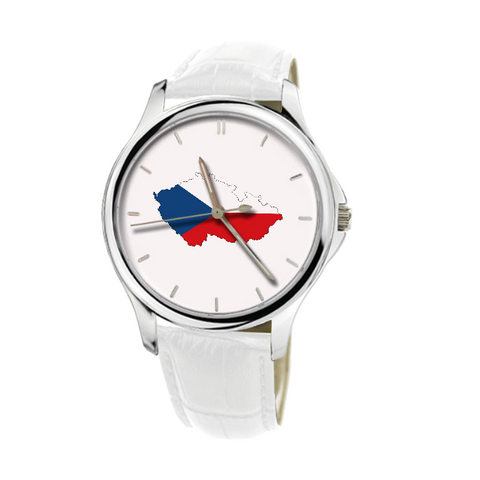 Czech Map - Fashion Watch White Genuine Leather 