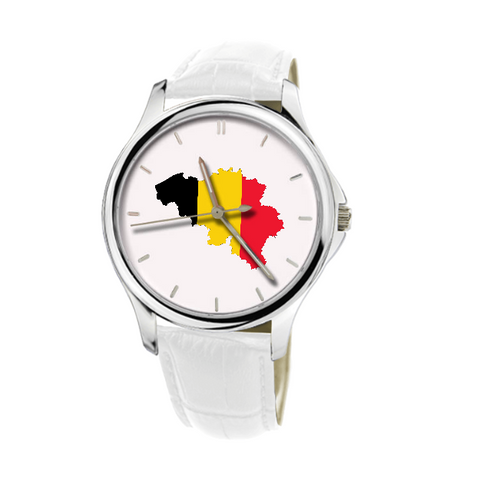 Belgian Map - Fashion Watch White Genuine Leather 