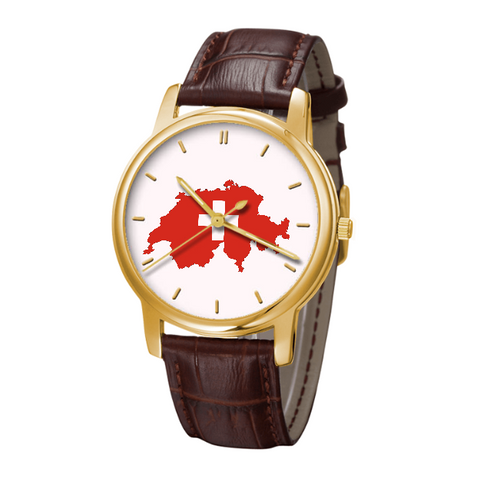 Swiss Map - Bussiness Watch With Brown Genuine Leather 