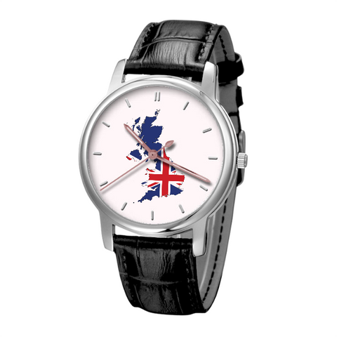 Great Britain Map - Business Watch Black Genuine Leather 