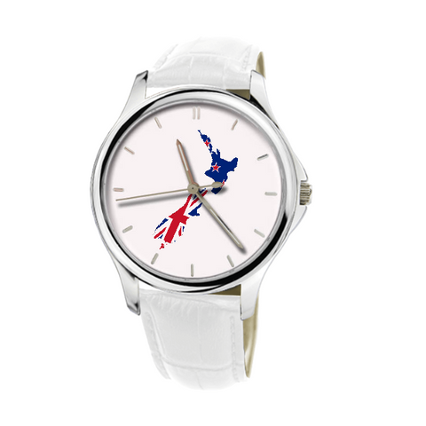New Zealand Map - Fashion Watch White Genuine Leather 