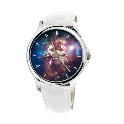 CANCER GALAXY WATCH WITH WHITE GENUINE LEATHER G5