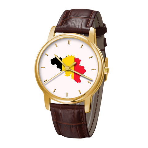 Belgian Map - Bussiness Watch Brown Genuine Leather 