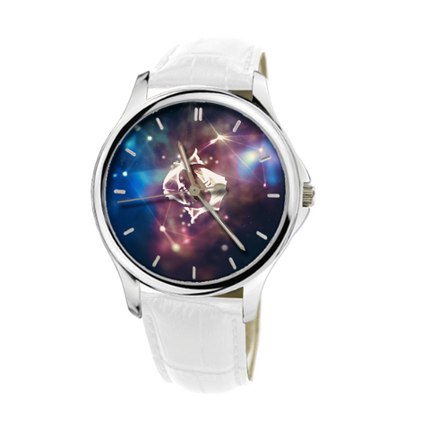 PISCES GALAXY WATCH WITH WHITE GENUINE LEATHER G5