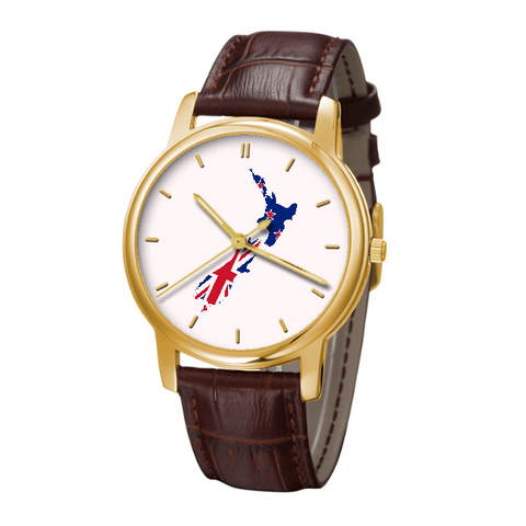 New Zealand Map - Bussiness Watch Brown Genuine Leather 