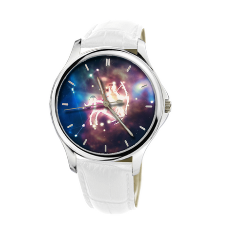 SAGITTARIUS GALAXY WATCH WITH WHITE GENUINE LEATHER G5