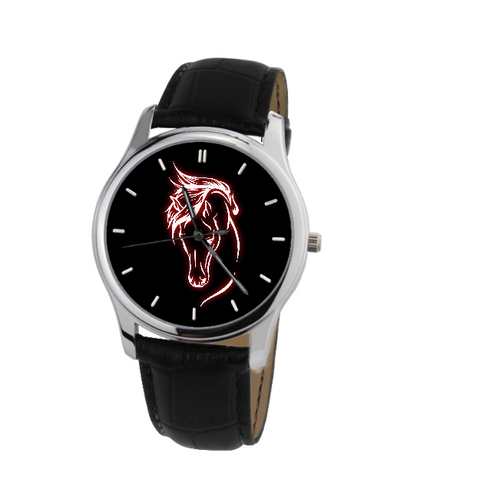 Red Horse Watch With Black Genuine Leather H4