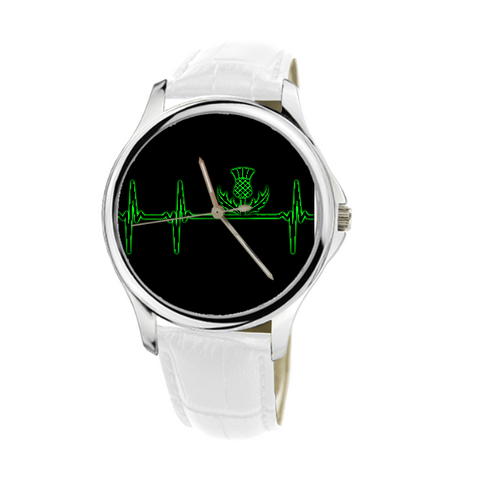 SCOTLAND IN MY HEARTBEAT WATCH WITH WHITE GENUINE LEATHER J1