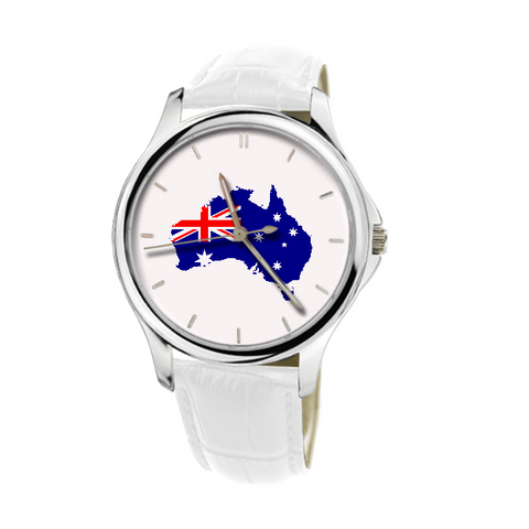 Australian Map - Fashion Watch White Genuine Leather