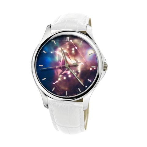 CAPRICORN GALAXY WATCH WITH WHITE GENUINE LEATHER G5