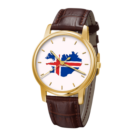 Icelandic Map - Bussiness Watch Brown Genuine Leather 