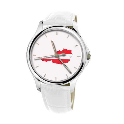 Austrian Map - Fashion Watch White Genuine Leather 