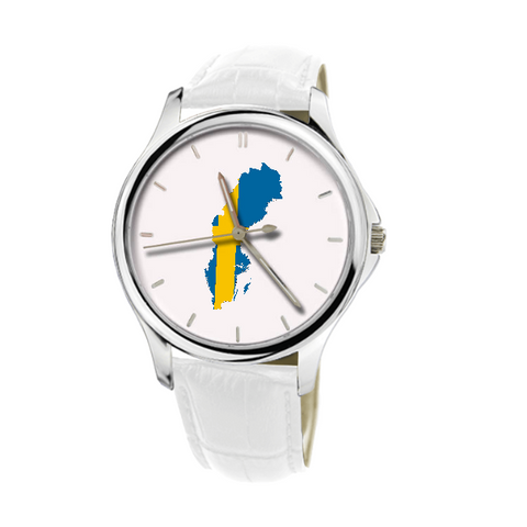 Swedish Map - Fashion Watch White Genuine Leather 