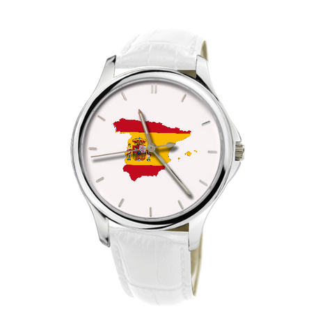 Spanish Map - Fashion Watch White Genuine Leather 