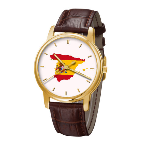 Spanish Map - Bussiness Watch Brown Genuine Leather 